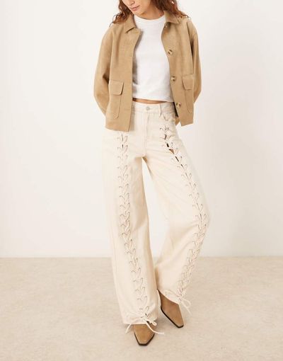 JJXX JJXX Tokyo lace up detailing jeans in cream-White
