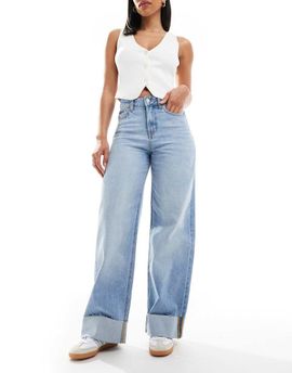 JJXX JJXX Tokyo wide leg jeans with cuffs in light blue
