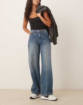 JJXX JJXX Tokyo wide leg jeans with seam detail in mid blue