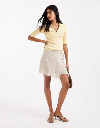 JJXX JJXX wrap skirt in cream stripe-White