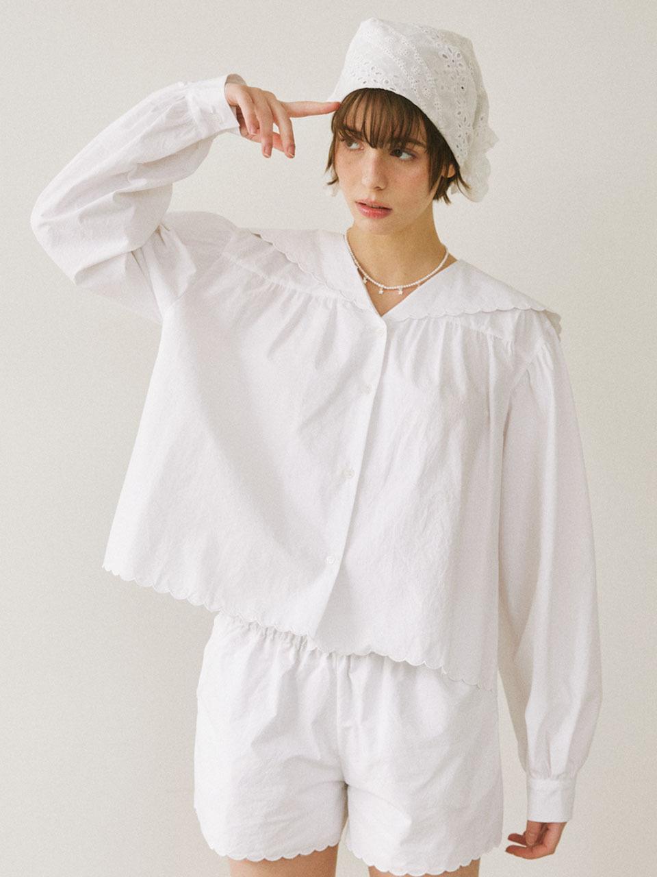 JKICHI Wavy Cape Cotton Blouse