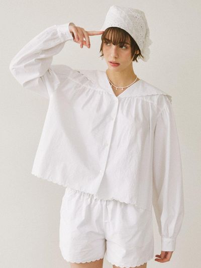 JKICHI Wavy Cape Cotton Blouse