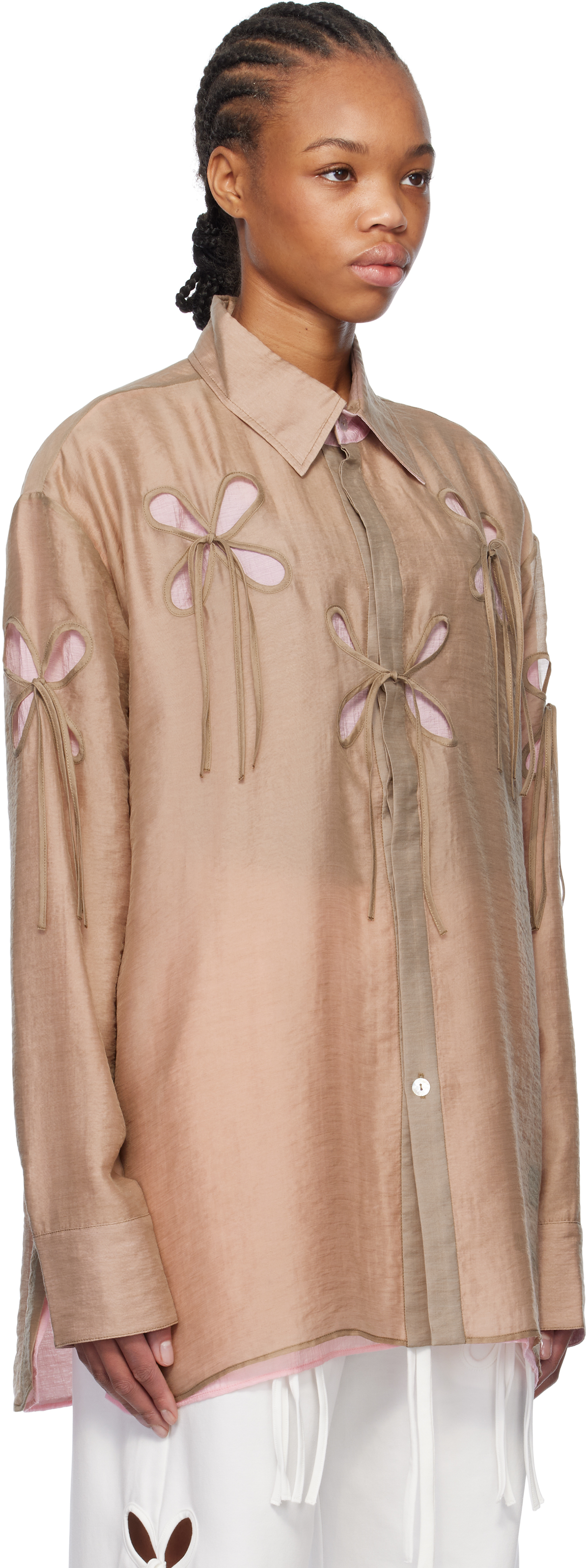 トップス andwang Minimal Frill Sheer Shirt beige J.Kim - J. Kim Beige & Pink Anton Belinskiy Edition Organza Petal