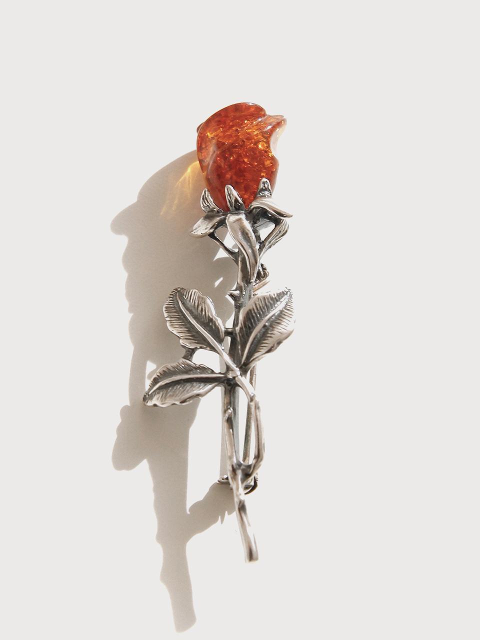 J.Lauren Amber Stone Flower Sterling Silver Brooch (Bb0431)