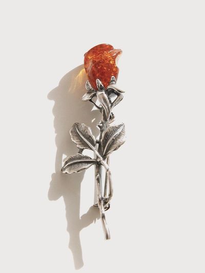 J.Lauren Amber Stone Flower Sterling Silver Brooch (Bb0431)