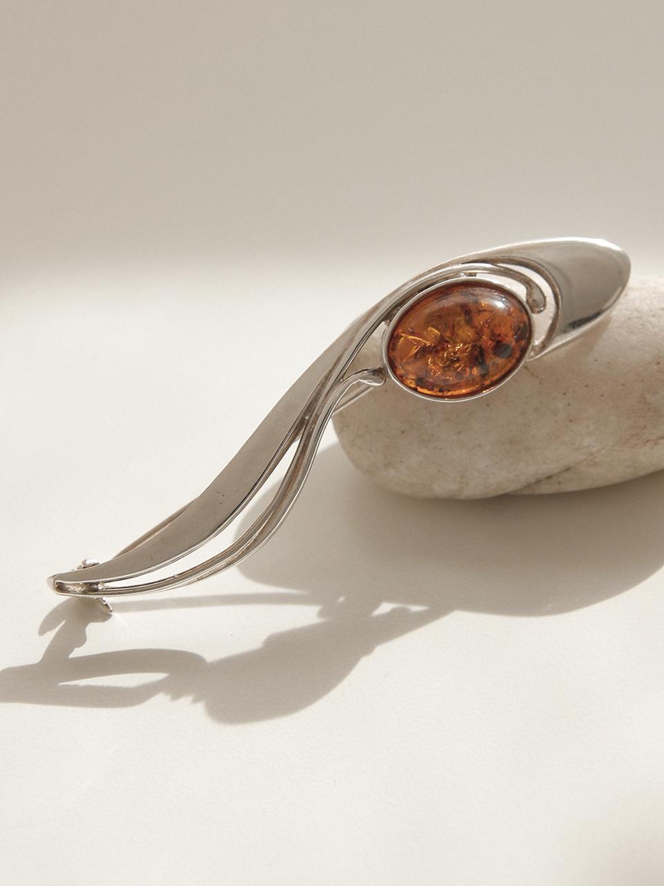 J.Lauren Amber Stone Sterling Silver Wave Brooch (BB0432)