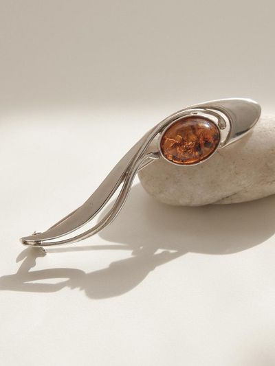 J.Lauren Amber Stone Sterling Silver Wave Brooch (BB0432)