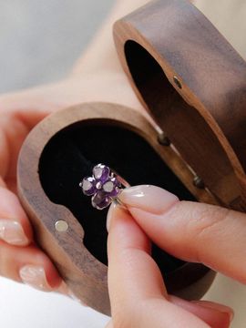 J.Lauren Amethyst Clover White Gold Silver Ring (Br0325)