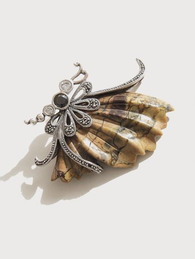 J.Lauren Butterfly Sterling Silver Agate Gemstone Brooch (BB0429)