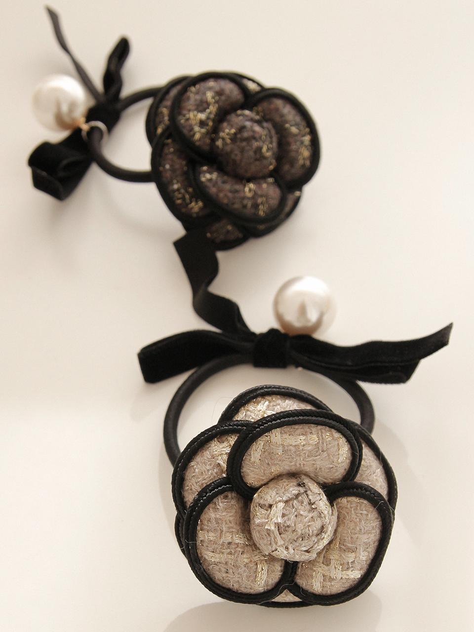 J.Lauren Camellia Flower Pearl Velvet Hair Tie (H01308)