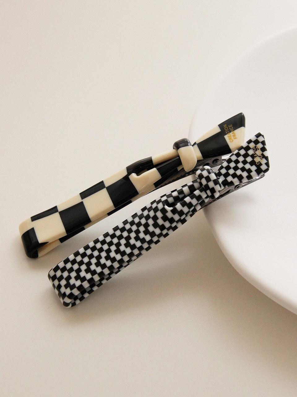 J.Lauren Checkerboard Point Ribbon Hair Pin H01218