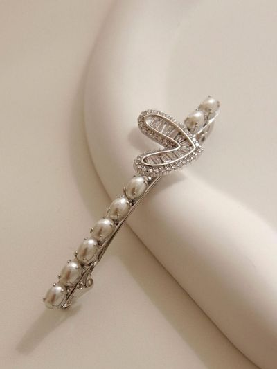J.Lauren Cubic Heart Pendant Pearl Auto Hair Pin H01153