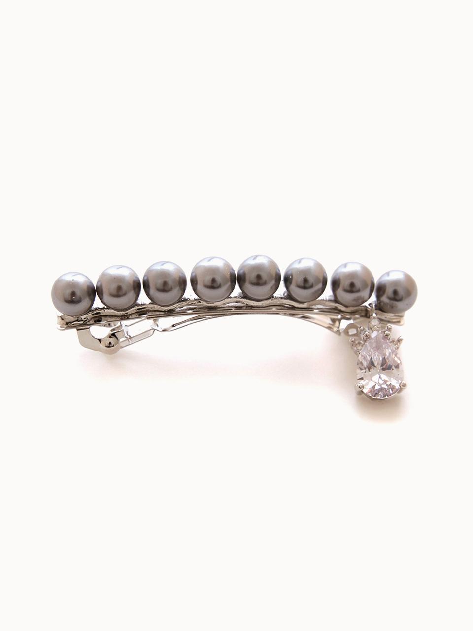 J.Lauren Cubic Pearl Brass Auto Hair Pin [Black] (H01265)