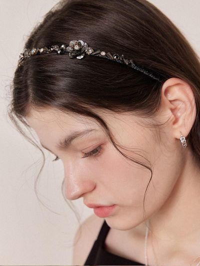 J.Lauren Flower Cubic Point Luxury Hairband [Black] (H01274)