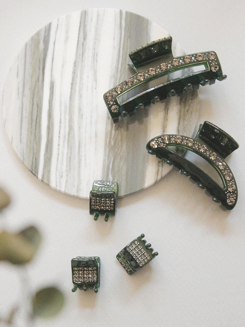 J.Lauren French Celluloid Cubic Round Hair Clip [Deep Green] (BH0910)
