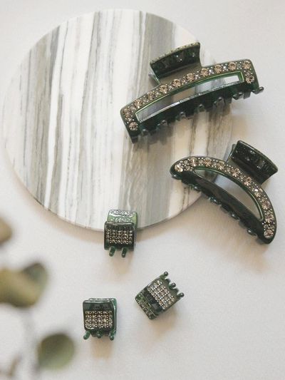 J.Lauren French Celluloid Cubic Round Hair Clip [Deep Green] (BH0910)
