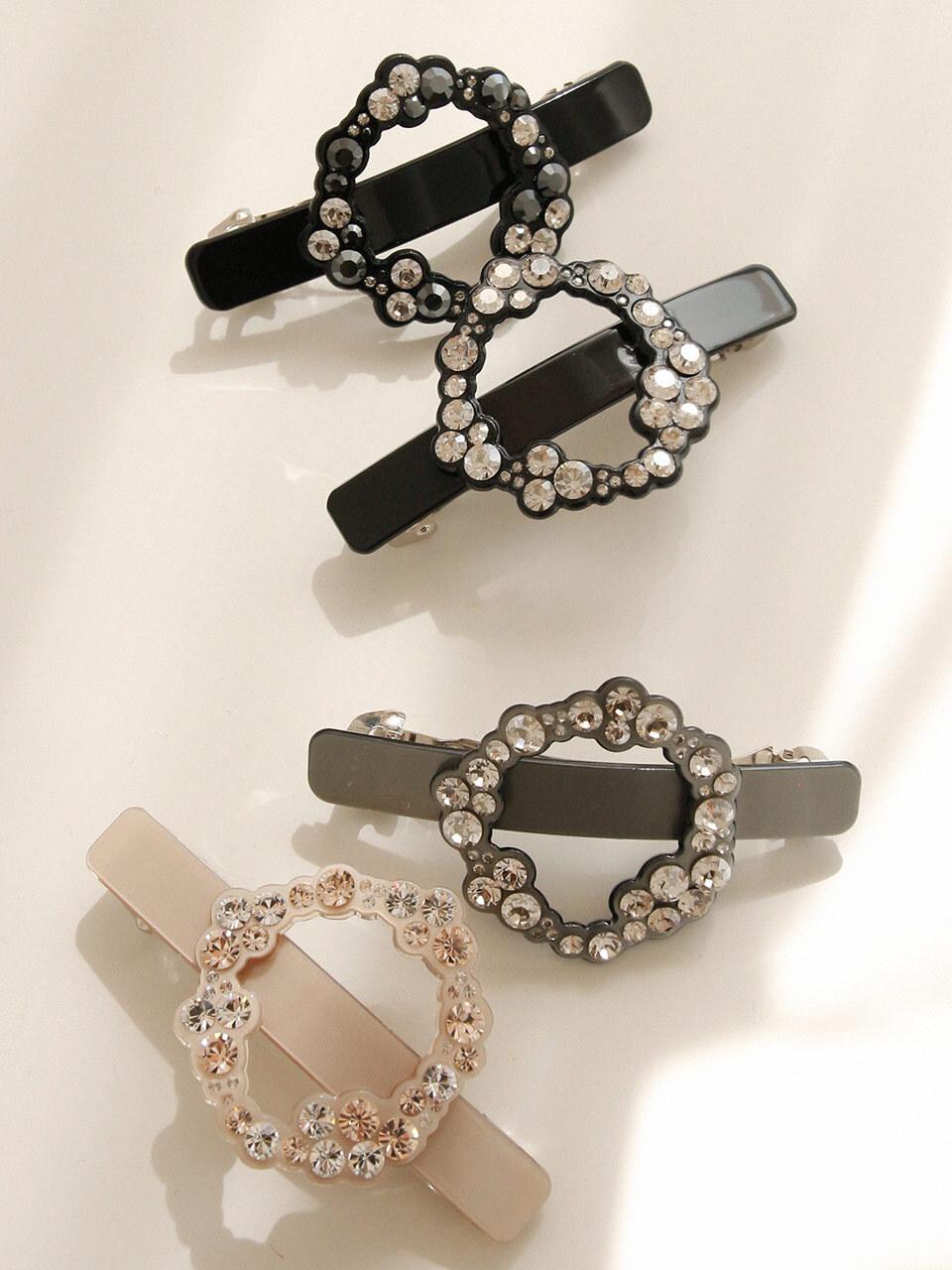 J.Lauren French Flower Cubic Half Circle Automatic Hair Pin (BH0909)