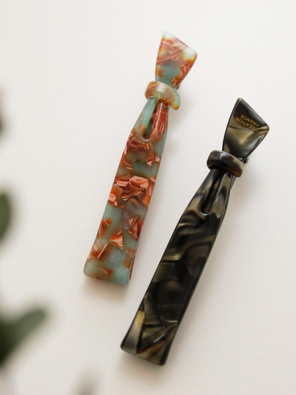 J.Lauren French Slim Ribbon Marble Point Hair Pin H01217