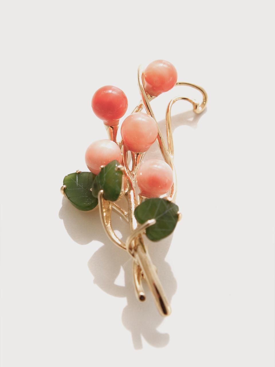 J.Lauren Jade Natural Stone Gold Plated Brooch [Light Pink] (BB0436)