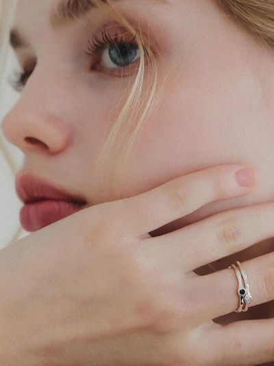 J.Lauren Onyx Cubic Wave Silver Ring R0675