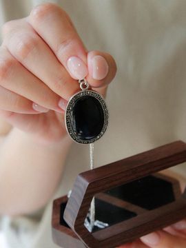 J.Lauren Onyx Marcasite Silver Necklace (Bn0539)