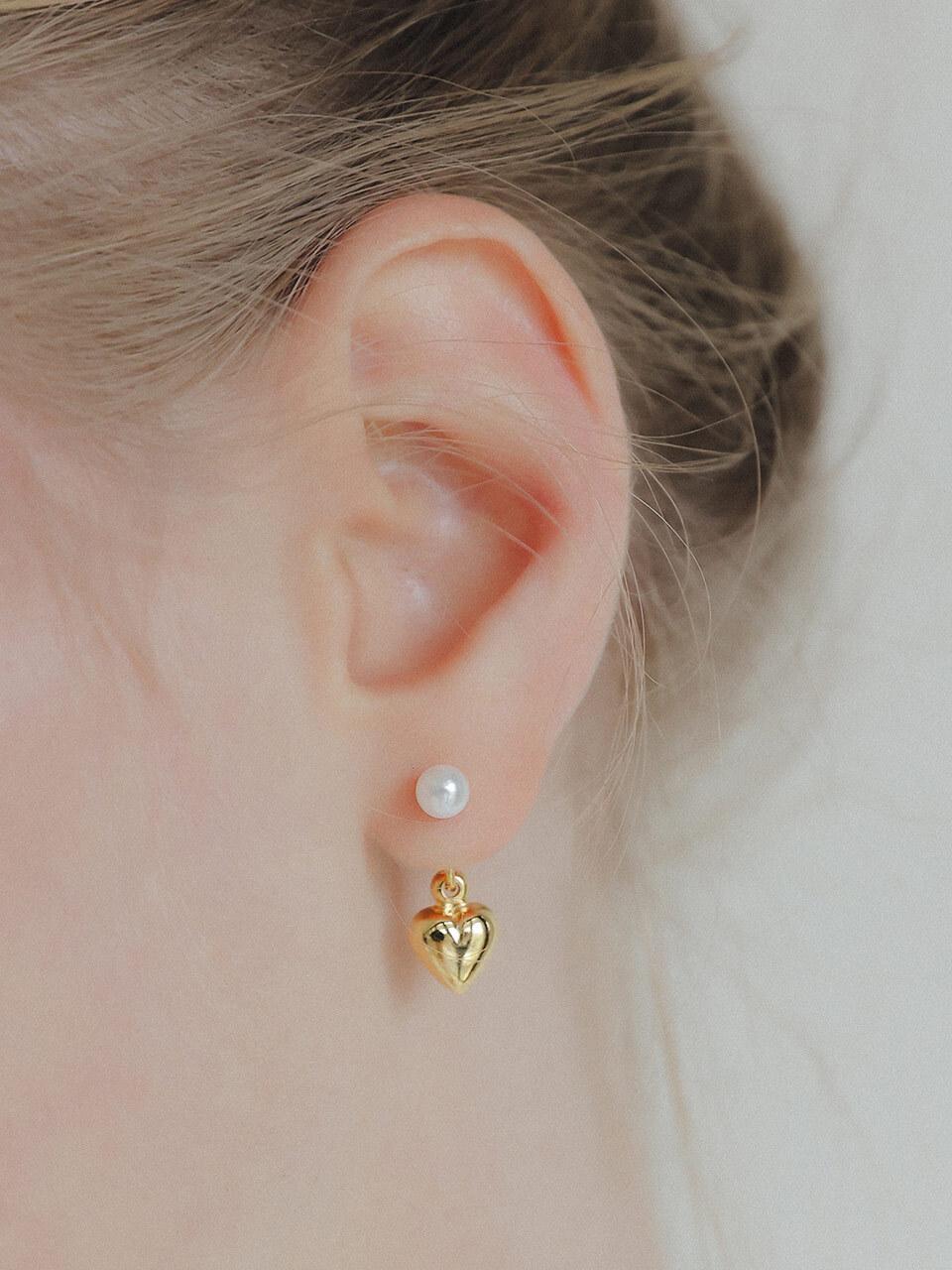 J.Lauren Pearl Heart Two Way Silver Earring