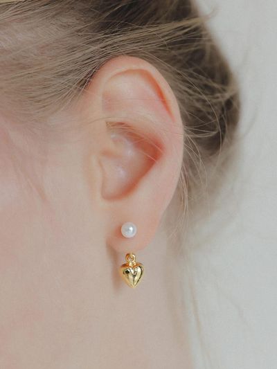 J.Lauren Pearl Heart Two Way Silver Earring