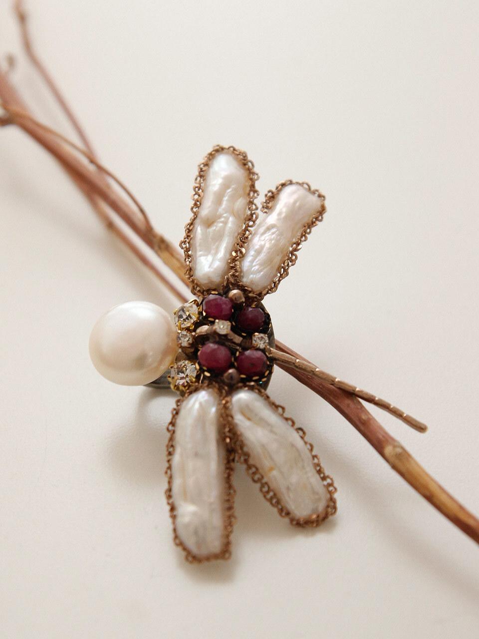 J.Lauren Pearl Ruby DragonFly Brooch Bb0418