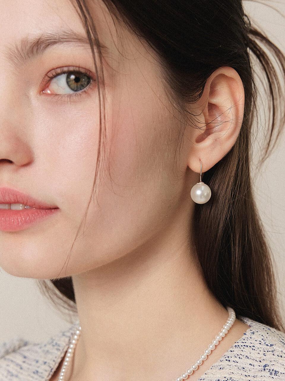 J.Lauren Pearl Sterling Silver Hook Earrings [Beige] (M03970)