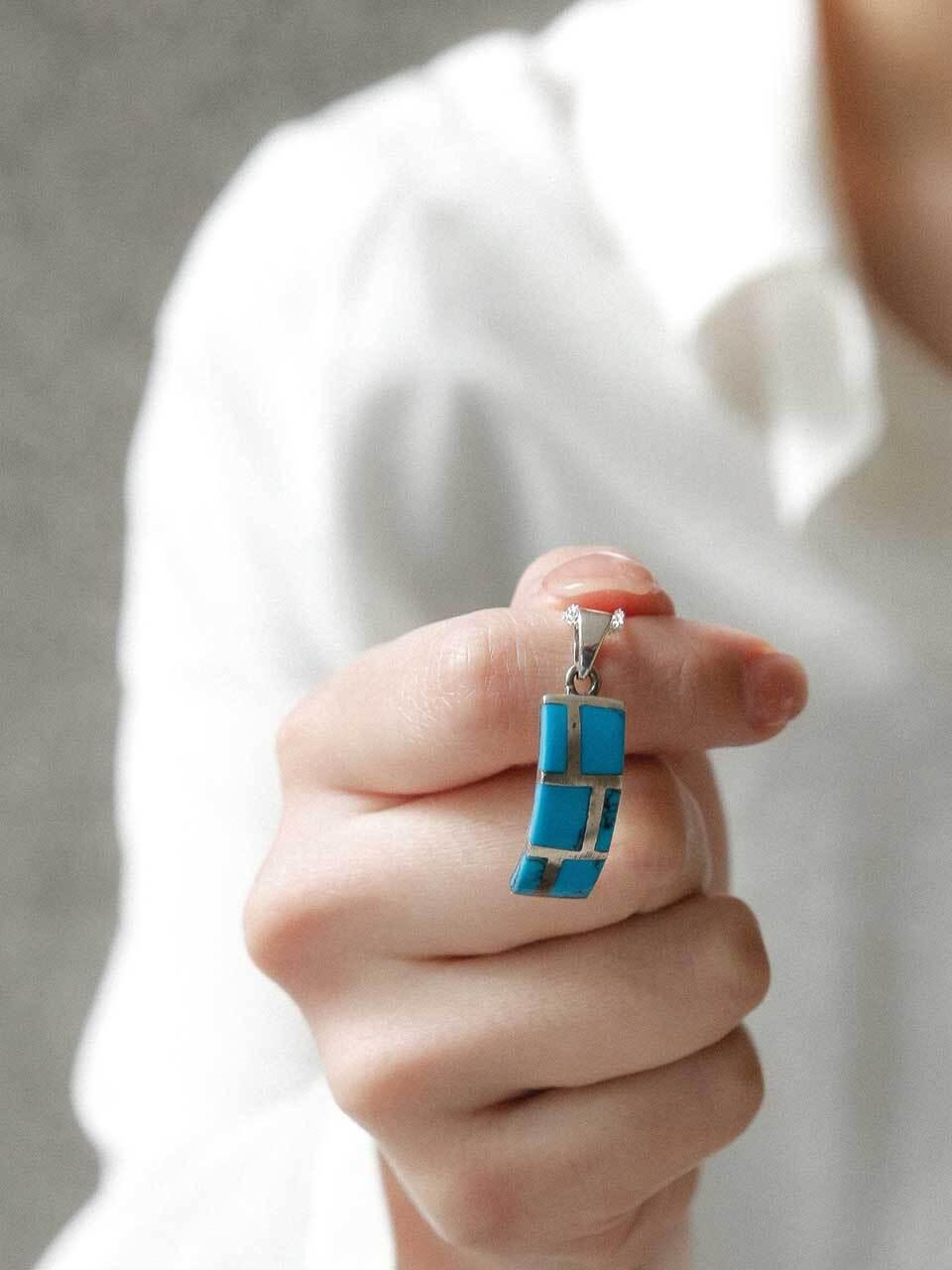J.Lauren Rectangle Silver Necklace (Bn0555) [Turquoise]