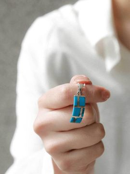 J.Lauren Rectangle Silver Necklace (Bn0555) [Turquoise]
