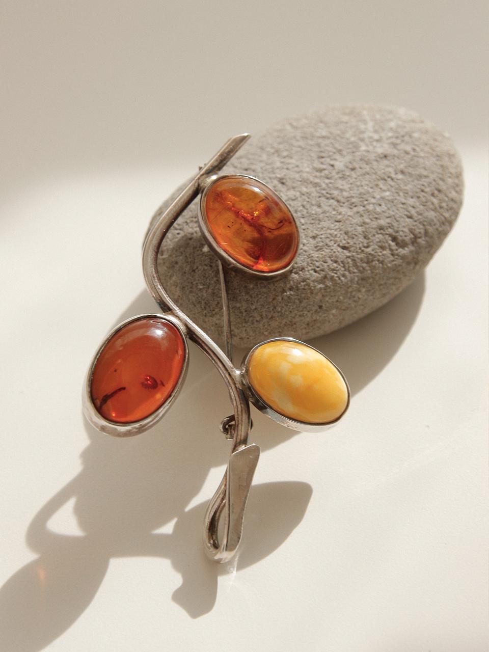 J.Lauren Sterling Natural Amber Silver Brooch  (Bb0434)