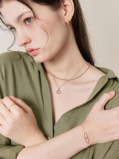 J.Lauren Sterling Silver Rose Gold Clip Pendant Bracelet (B01032)