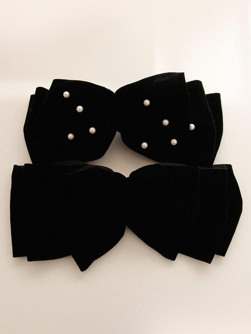 J.Lauren Velvet Big Ribbon Pearl Automatic Hair Pin (H01318)