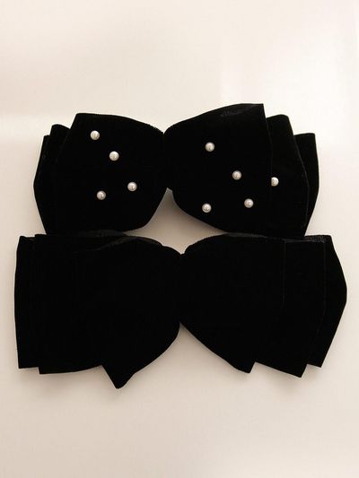 J.Lauren Velvet Big Ribbon Pearl Automatic Hair Pin (H01318)