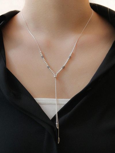 J.Lauren Y-Shaped Silver Ball Line Necklace