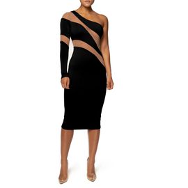 JLUXLABEL JLUXLABEL Eyes for You Illusion Mesh One-Shoulder Long Sleeve Midi Dress