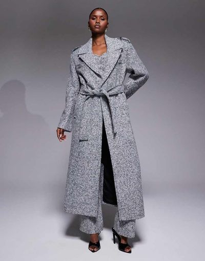 JLUXLABEL JLUXLABEL Savannah formal belted coat in gray tweed - part of a set