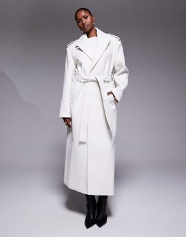 JLUXLABEL JLUXLABEL Savannah formal belted maxi coat in ivory-White