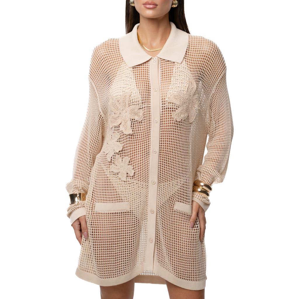 JLUXLABEL JLUXLABEL Solara Floral Appliqué Open Stitch Cover-Up Shirt
