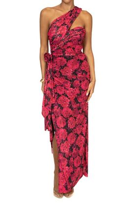 JLUXLABEL JLUXLABEL Villa Rosa One-Shoulder Stretch Mesh Dress