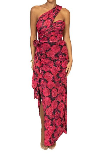 JLUXLABEL JLUXLABEL Villa Rosa One-Shoulder Stretch Mesh Dress