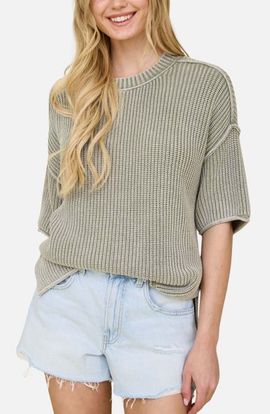 J.O.A. J.O.A. Rib Knit Raw Edge Cotton Blend Sweater