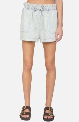 J.O.A. J.O.A. Stripe Paperbag Waist Denim Shorts
