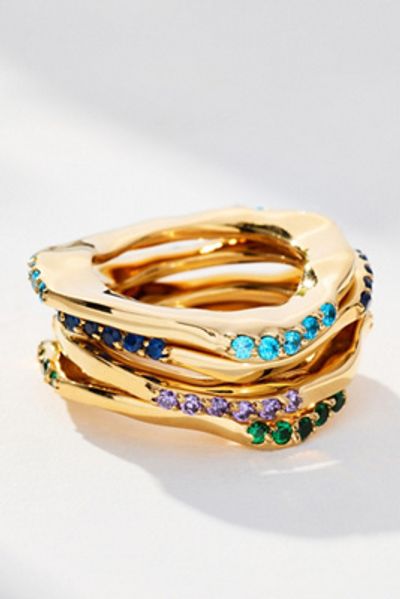 Joanna Laura Constantine Colored Stone Wave Rings, Set of 4
