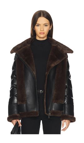 jocelyn jocelyn Faux Mink & Leather Moto Jacket