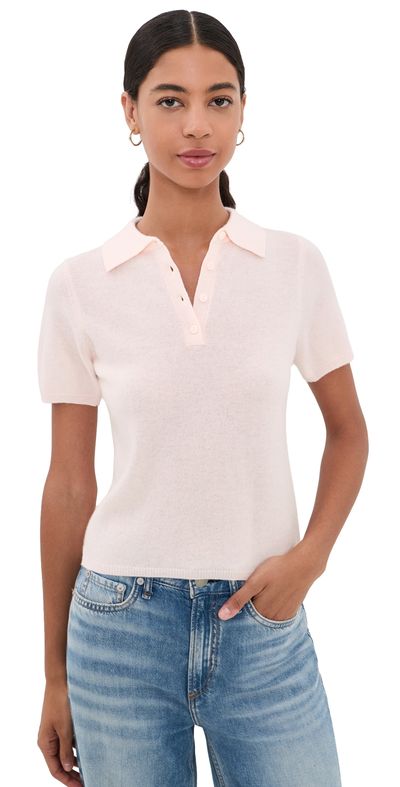 Joe's Jeans Joe's Jeans Cashmere Short Sleeve Polo Sweater Powder Pink