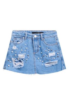 Joe's Jeans Joe's Jeans Kids' Imitation Pearl & Rhinestone Ripped Denim Skort