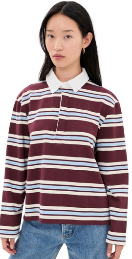 Joe's Jeans Joe's Jeans The Dylan Oversized Rugby Shirt Oxblood/Sky Rugby Stripe
