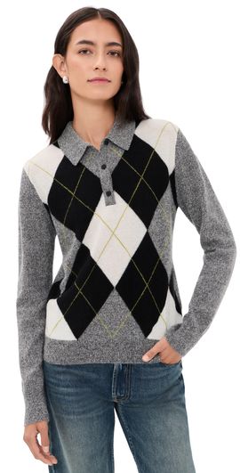 Joe's Jeans Joe's Jeans The Long Sleeve Cashmere Polo Charcoal Argyle
